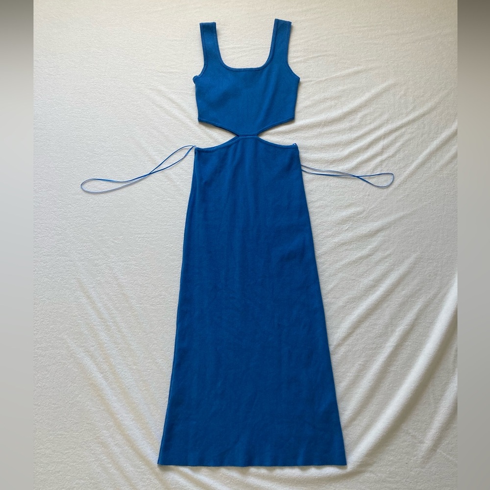 Pinkblush Blue Sleeveless Side Cutout Maternity Midi Dress (Small) - Picture 5 of 7
